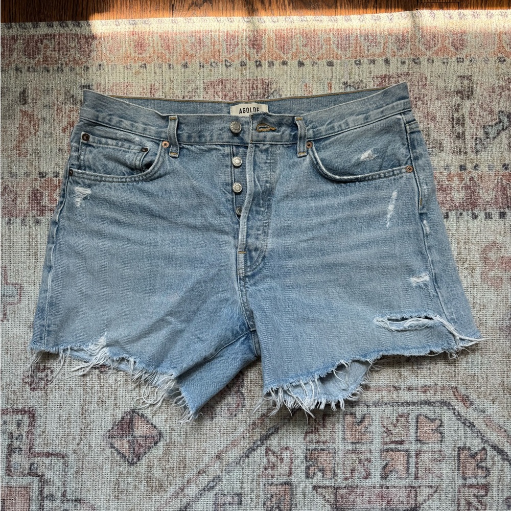 Agolde Blue Parker Shorts Distressed Cut-Offs